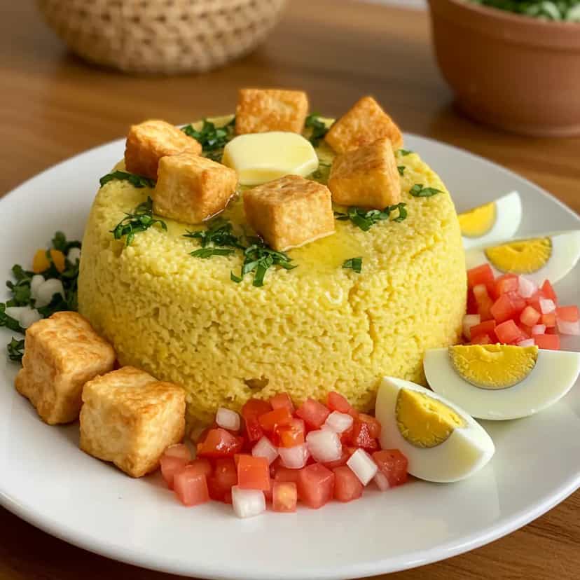 Foto deliciosa de Cuscuz Nordestino pronta para servir - Pratos Brasileiros Icônicos