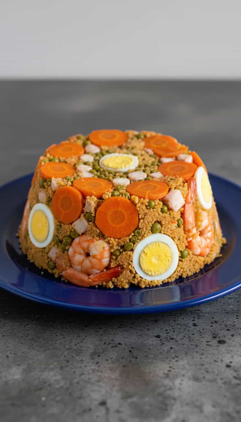 Foto deliciosa de Cuscuz Paulista com Sardinha e Couve pronta para servir - Pratos Brasileiros Icônicos
