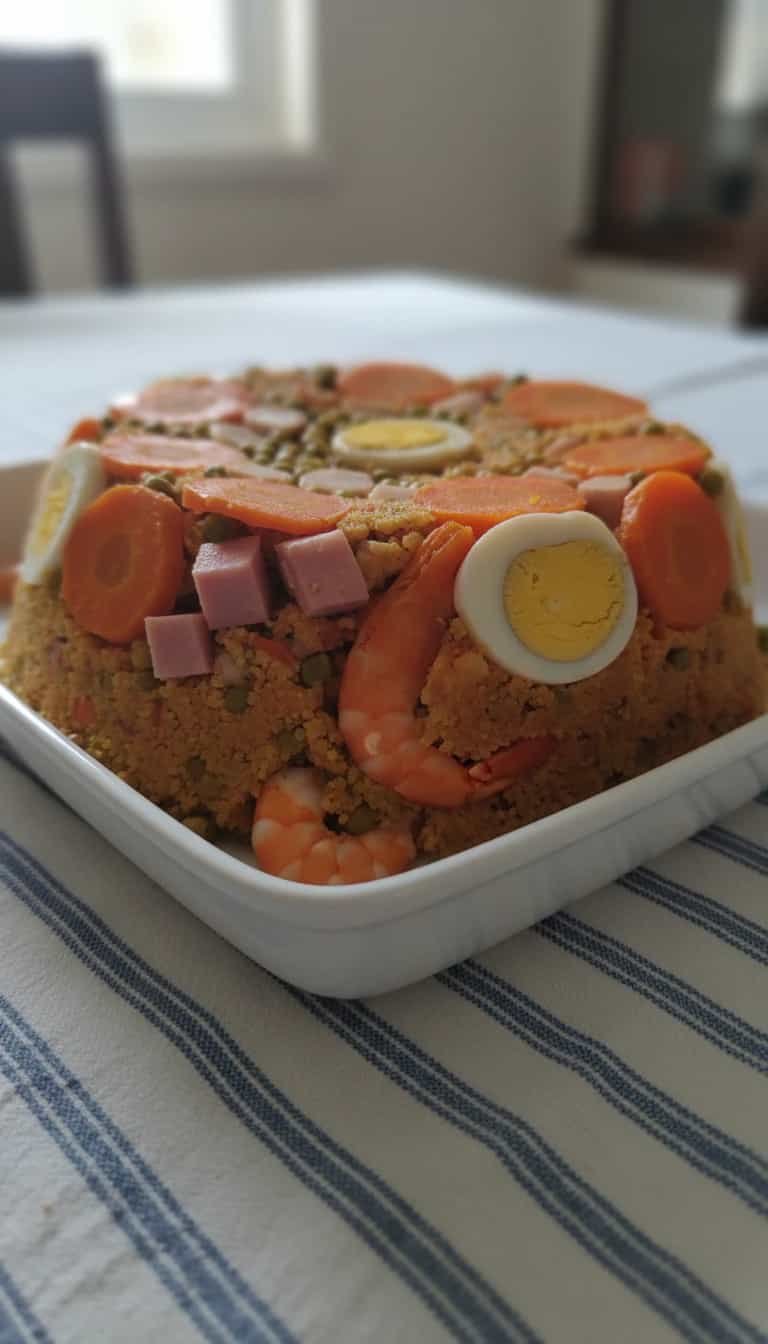 Foto deliciosa de Cuscuz Paulista de Peixe e Camarão pronta para servir - Peixes & Frutos do Mar
