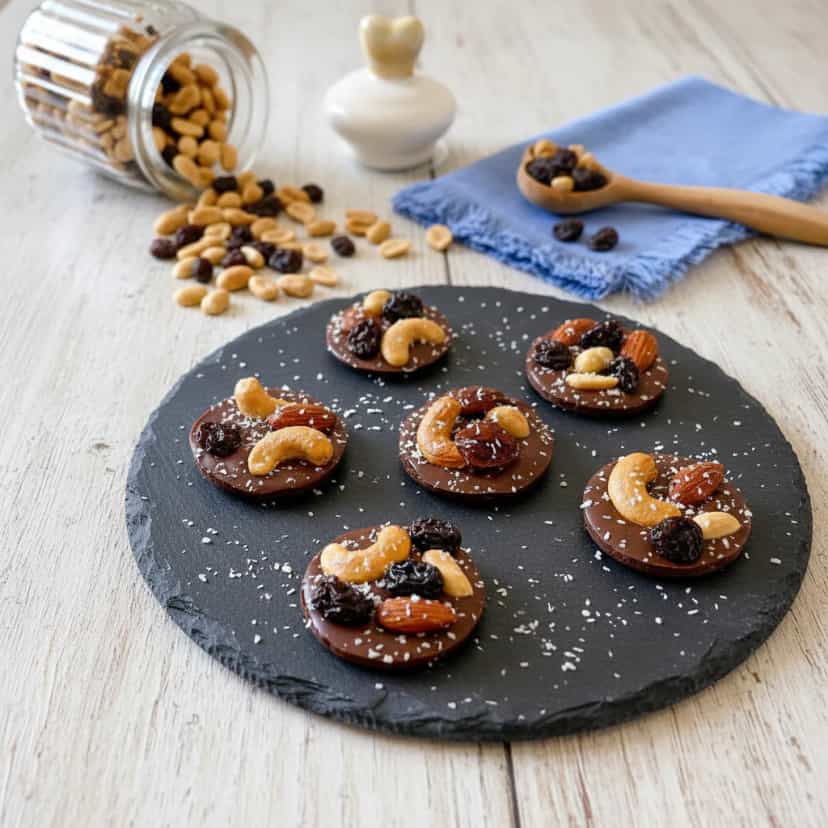 Foto deliciosa de Discos de Chocolate com Castanhas pronta para servir - Outras Receitas