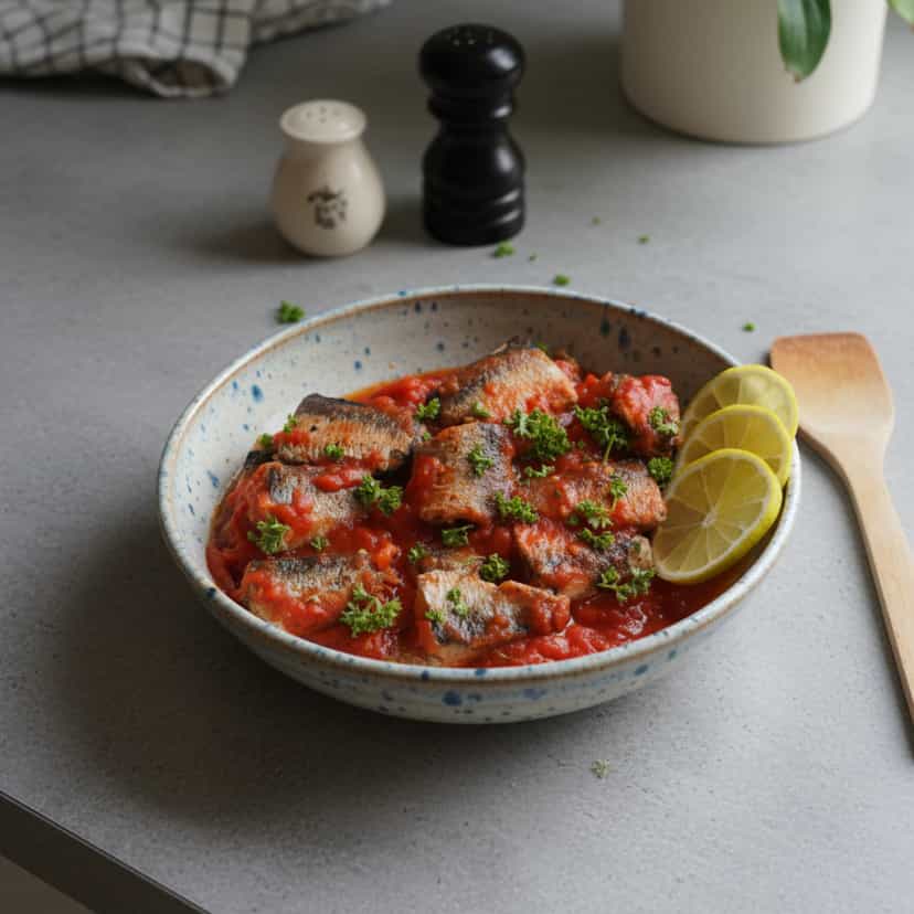 Foto deliciosa de Dourado ao Molho de Tomate na Telha pronta para servir - Peixes & Frutos do Mar
