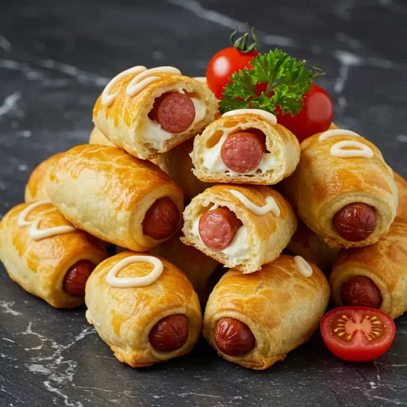 Foto deliciosa de Enroladinhos de Salsicha Caseiros pronta para servir - Salgadinhos