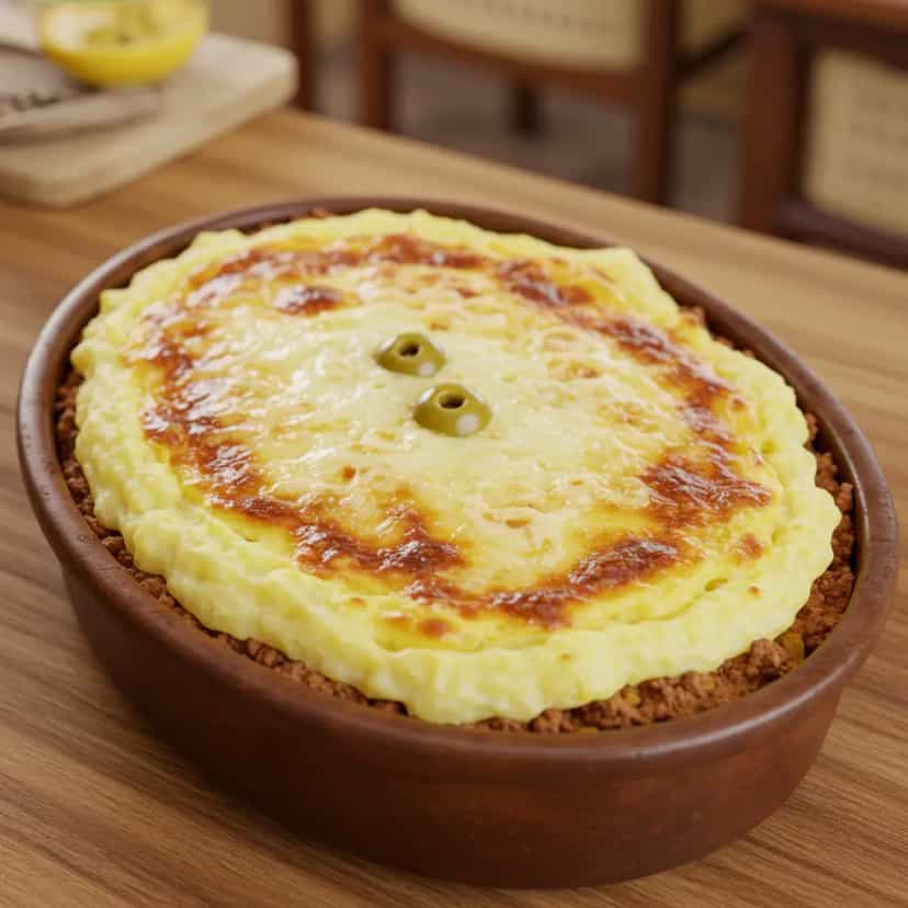 Foto deliciosa de Escondidinho de carne moída pronta para servir - Pratos Brasileiros Icônicos