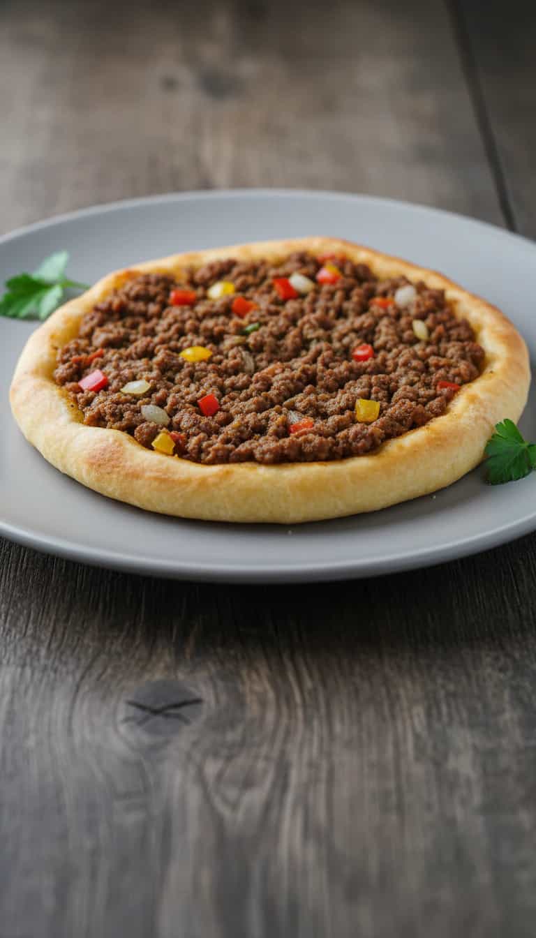 Foto deliciosa de Esfiha Aberta de Carne pronta para servir - Lanches de Padaria