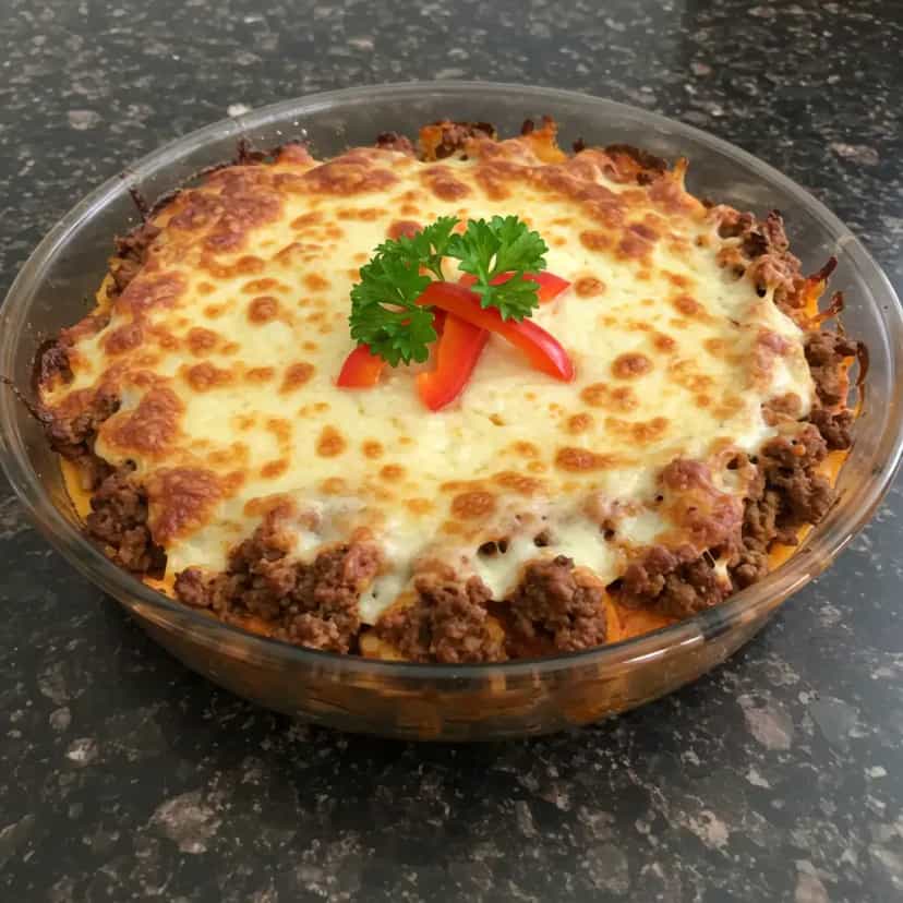 Foto deliciosa de Espaguete ao Forno com Molho de Carne pronta para servir - Massas & Macarrão