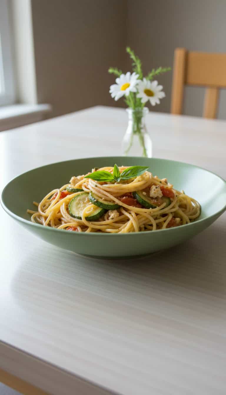 Foto deliciosa de Espaguete cremoso com abobrinha pronta para servir - Outras Receitas