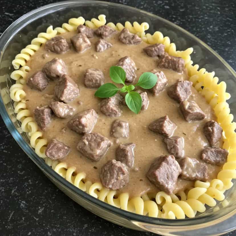 Foto deliciosa de Estrogonofe de Macarrão Cremoso pronta para servir - Outras Receitas