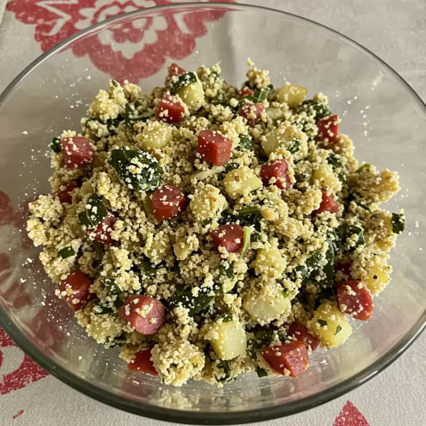 Foto deliciosa de Farofa com Couve, Calabresa e Banana pronta para servir - Outras Receitas