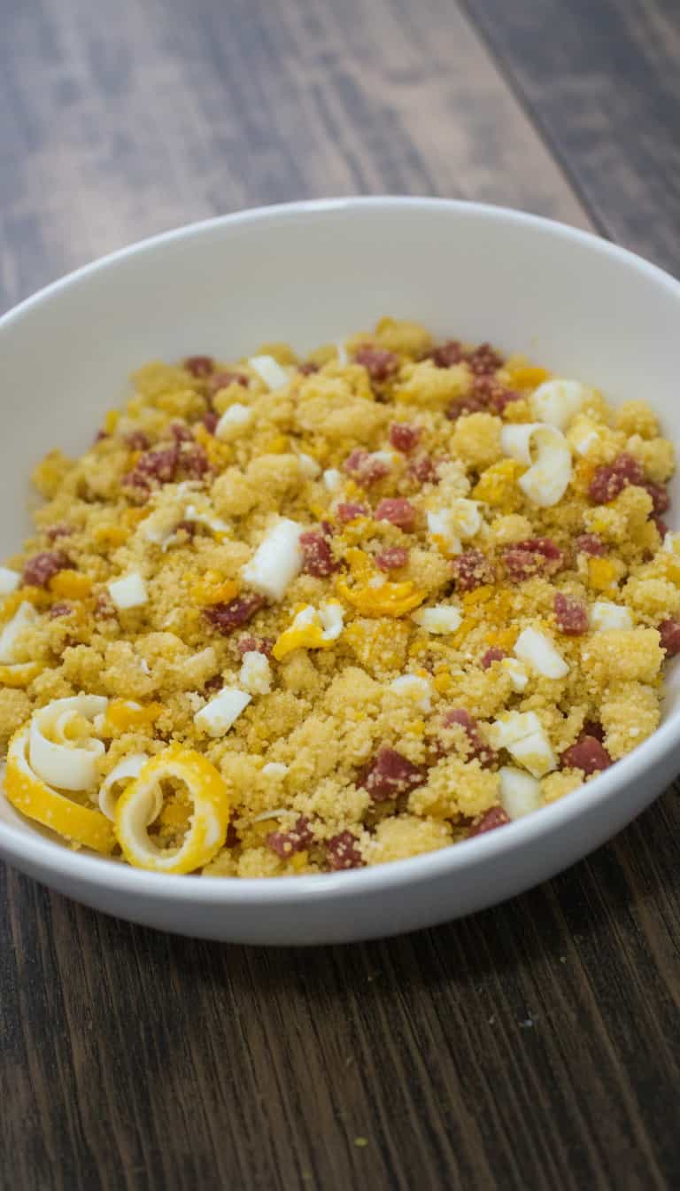 Foto deliciosa de Farofa de Banana com Salame pronta para servir - Pratos Brasileiros Icônicos