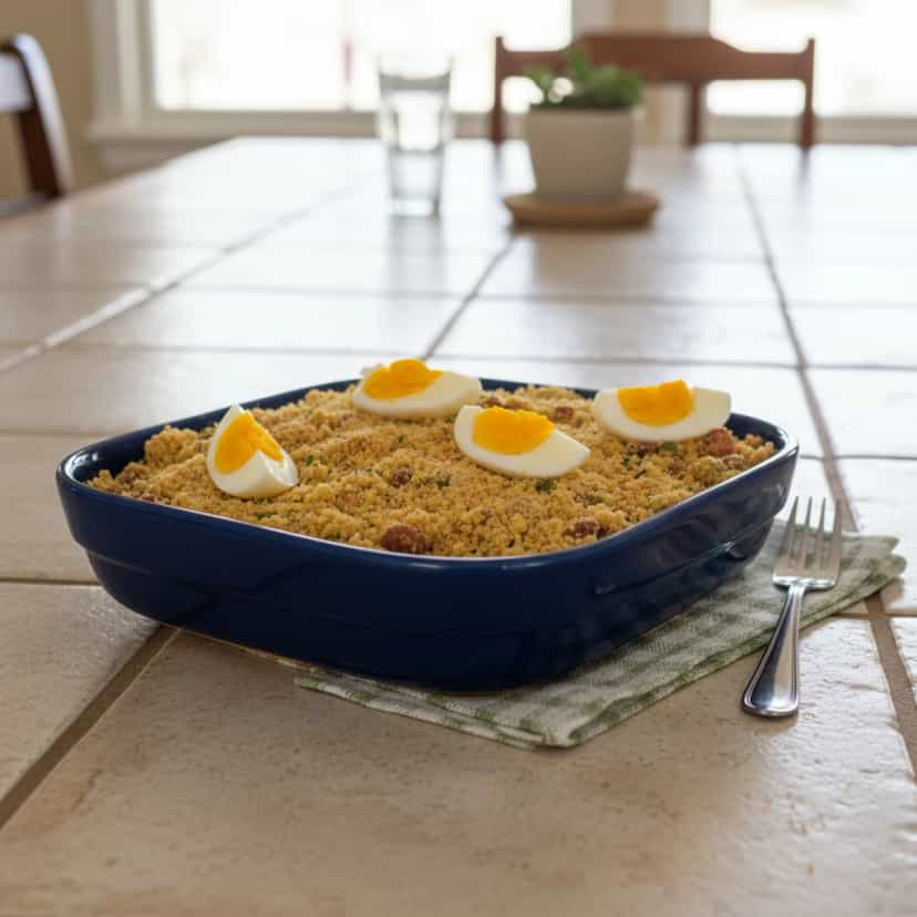 Foto deliciosa de Farofa de Natal com Bacon e Calabresa pronta para servir - Pratos Brasileiros Icônicos