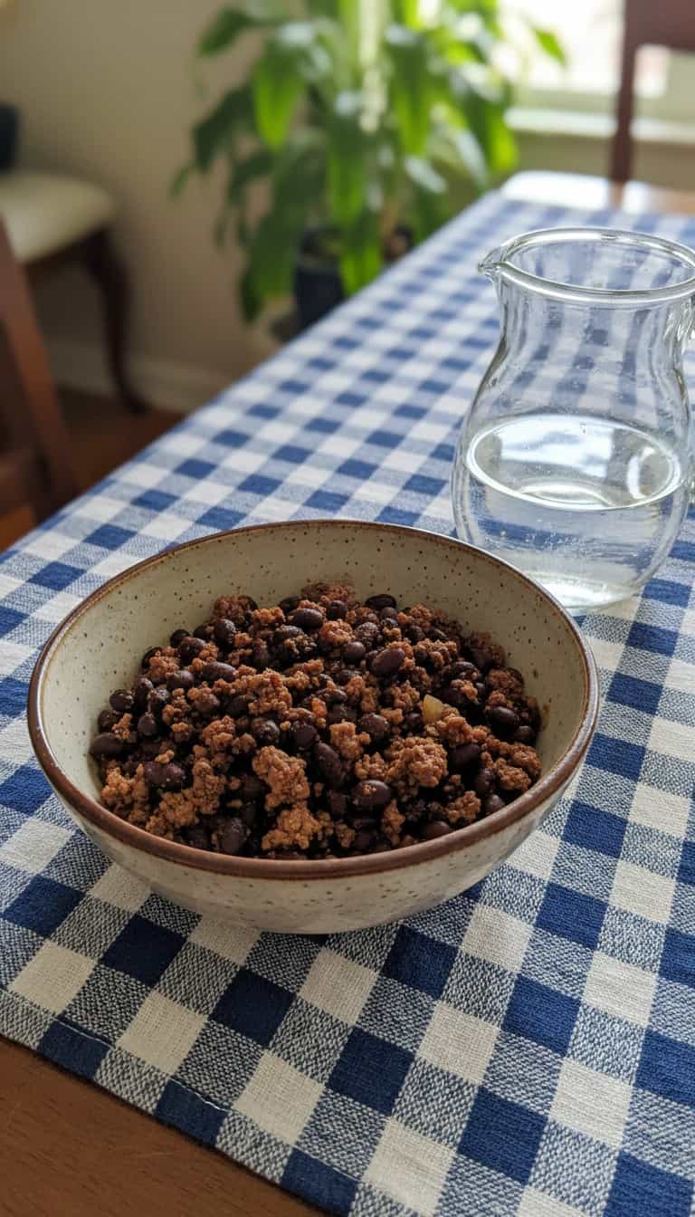 Foto deliciosa de Feijão Preto com Carne Moída pronta para servir - Carnes & Frango
