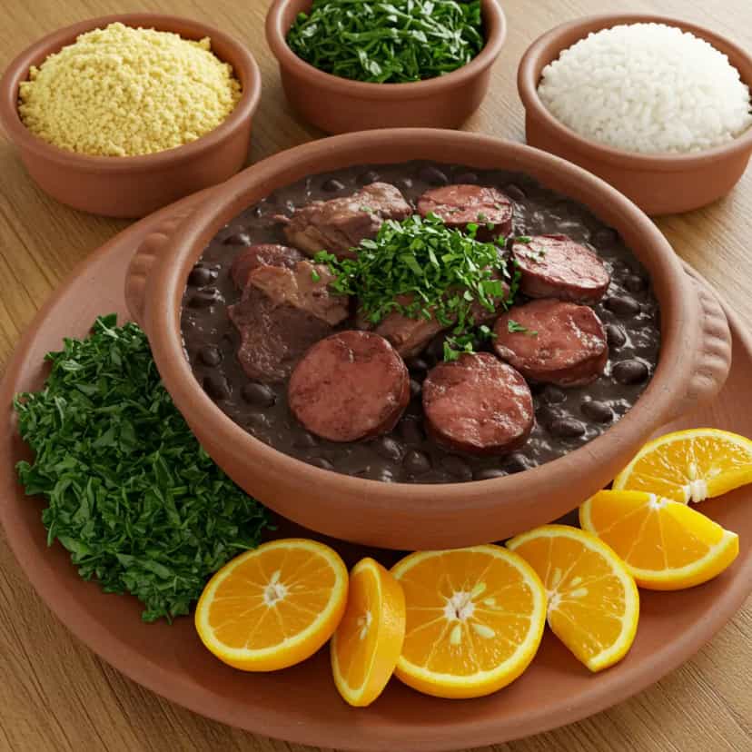 Foto deliciosa de Feijoada Completa e Tradicional pronta para servir - Pratos Brasileiros Icônicos