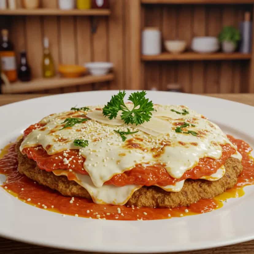 Foto deliciosa de Filé à parmegiana pronta para servir - Pratos Brasileiros Icônicos
