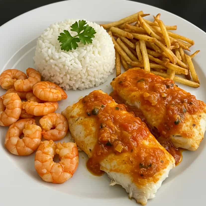 Foto deliciosa de Filé de Peixe ao Molho de Camarão pronta para servir - Peixes & Frutos do Mar