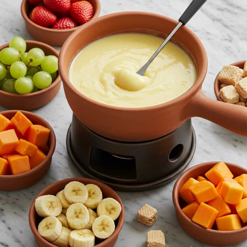 Foto deliciosa de Fondue de Chocolate Branco Cremoso pronta para servir - Outras Receitas