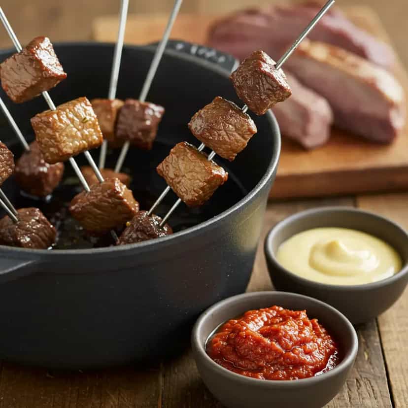 Foto deliciosa de Fondue de Filé Mignon Light pronta para servir - Carnes & Frango