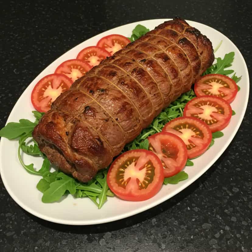 Foto deliciosa de Fraldinha Recheada com Rúcula e Tomate pronta para servir - Carnes & Frango