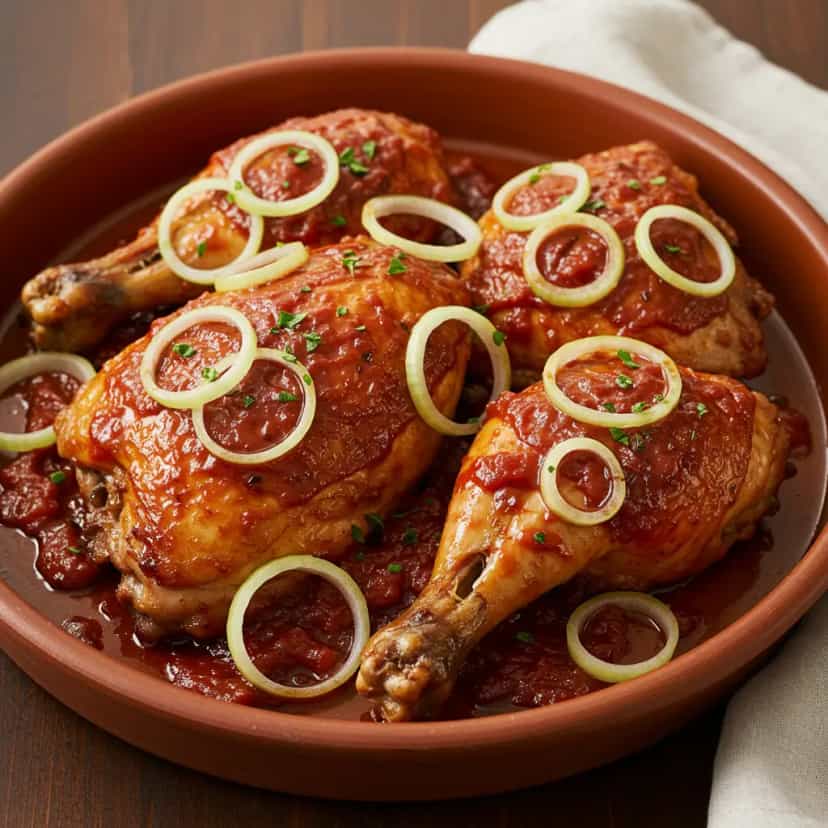 Foto deliciosa de Frango assado ao molho de tomate pronta para servir - Carnes & Frango