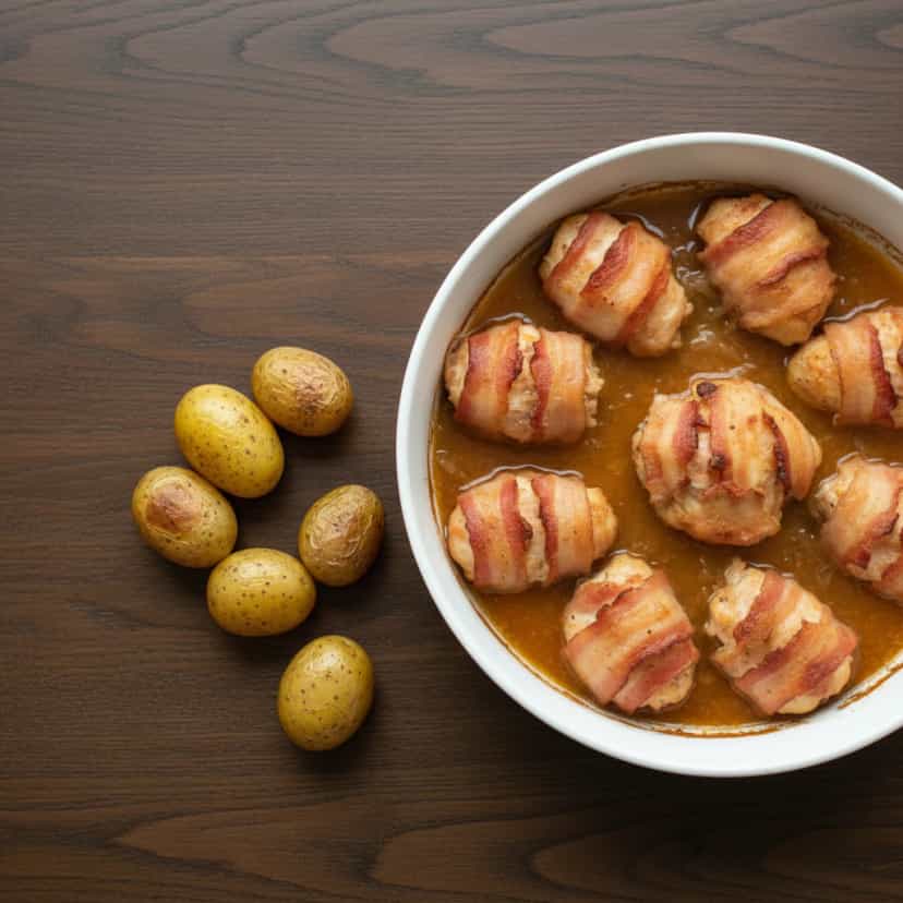 Foto deliciosa de Frango assado com Bacon e Cerveja pronta para servir - Carnes & Frango