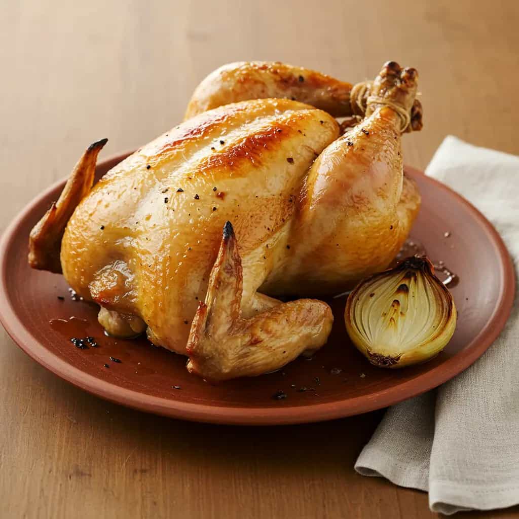Frango Assado com Cebola Recheada