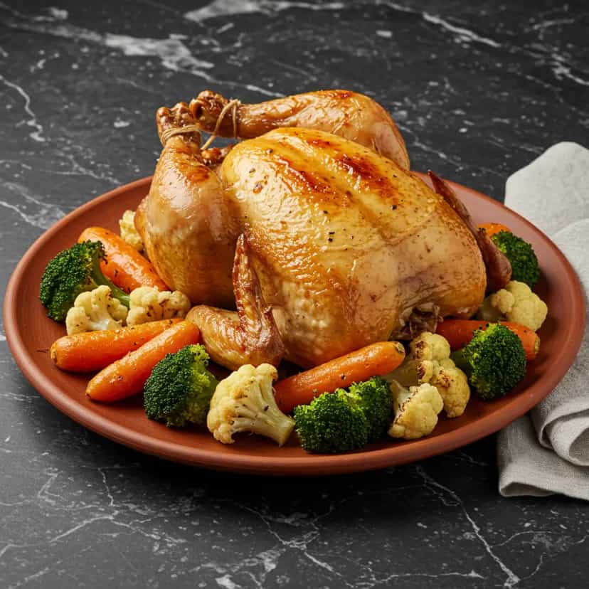 Foto deliciosa de Frango assado com legumes variados pronta para servir - Carnes & Frango