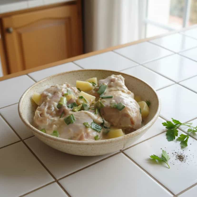 Foto deliciosa de Frango assado com maionese e batatas pronta para servir - Carnes & Frango