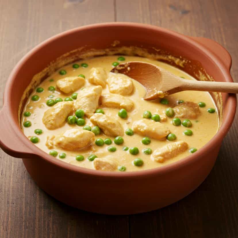Foto deliciosa de Frango Caçador Cremoso com Ervilhas pronta para servir - Carnes & Frango