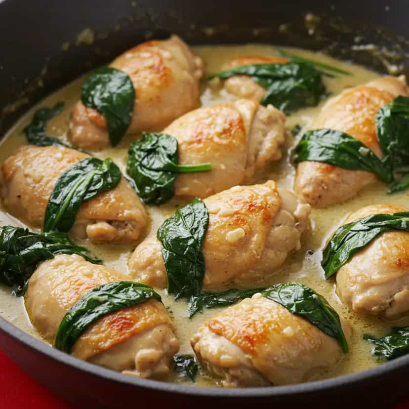 Foto deliciosa de Frango com Espinafre ao Molho Cremoso pronta para servir - Carnes & Frango