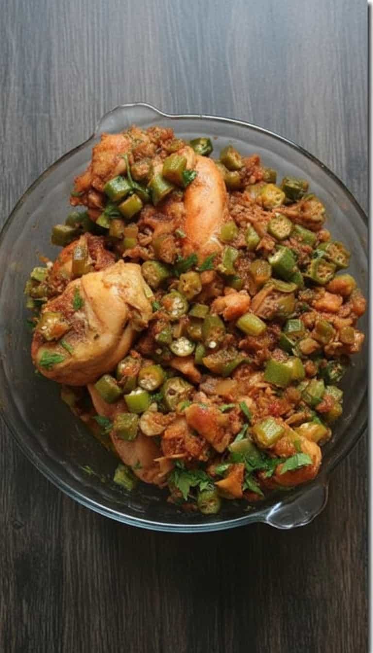 Foto deliciosa de Frango com Quiabo ao Molho pronta para servir - Carnes & Frango