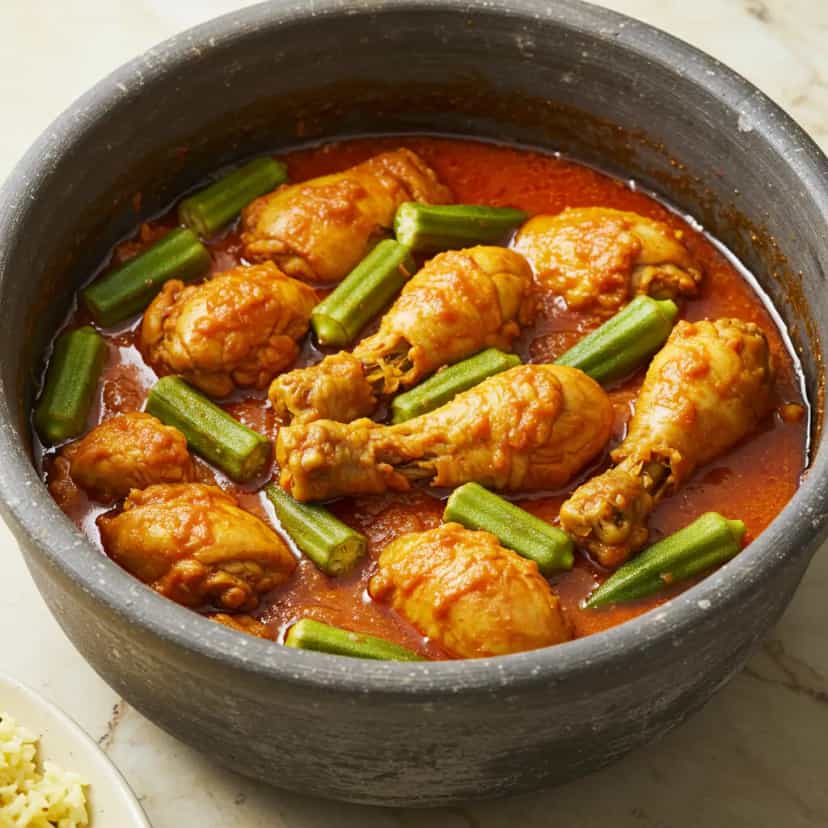 Foto deliciosa de Frango com Quiabo ao Urucum pronta para servir - Carnes & Frango