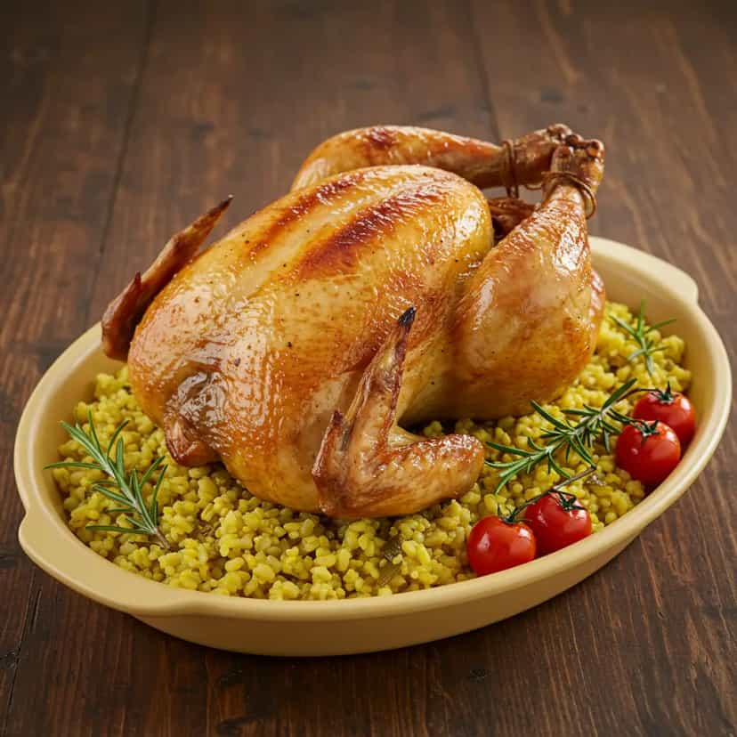 Foto deliciosa de Frango de Festa com Farofa de Abacaxi pronta para servir - Carnes & Frango