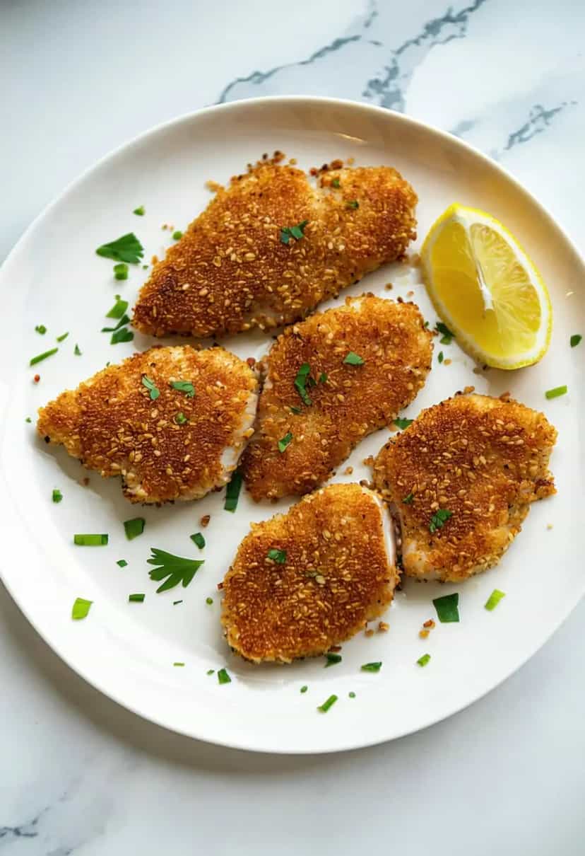 Foto deliciosa de Frango Empanado com Quinoa pronta para servir - Carnes & Frango