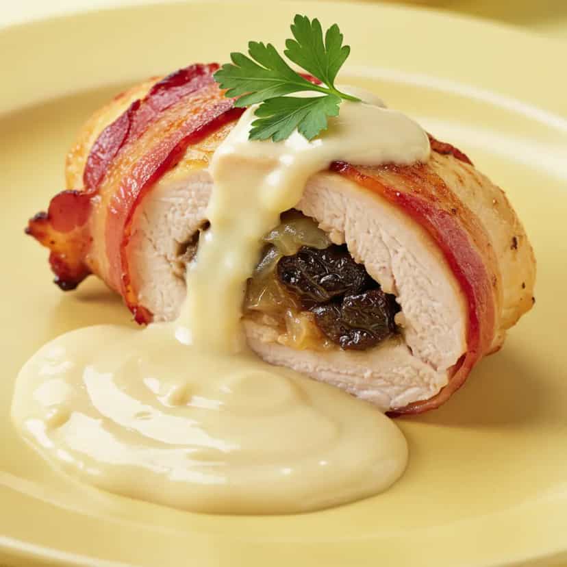 Foto deliciosa de Frango Recheado com Ameixas e Damasco pronta para servir - Carnes & Frango