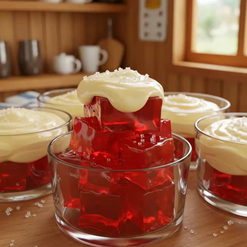 Foto deliciosa de Gelatina com creme pronta para servir - Doces Gelados & Sorvetes