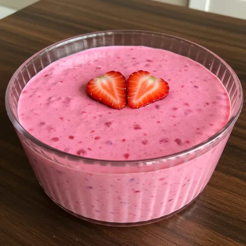 Foto deliciosa de Gelatina Cremosa de Morango com Limão pronta para servir - Pudins & Cremes