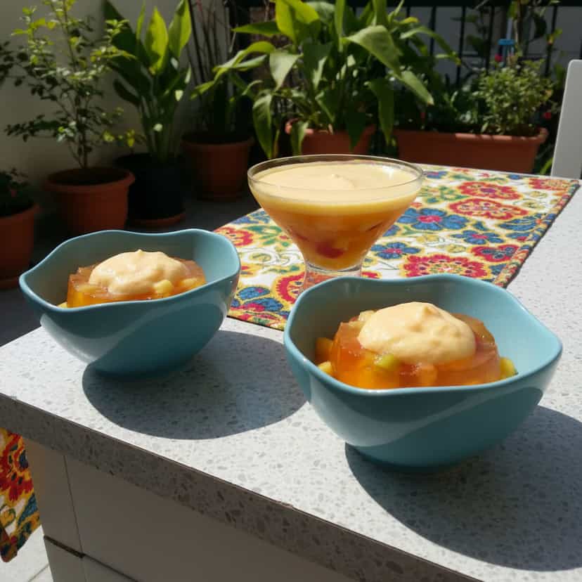 Foto deliciosa de Gelatina de Abacaxi com Camada Cremosa pronta para servir - Doces Gelados & Sorvetes