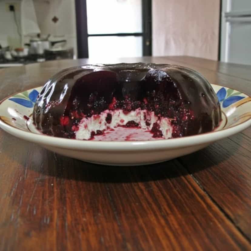 Foto deliciosa de Gelatina de Amora com Creme de Leite pronta para servir - Pudins & Cremes