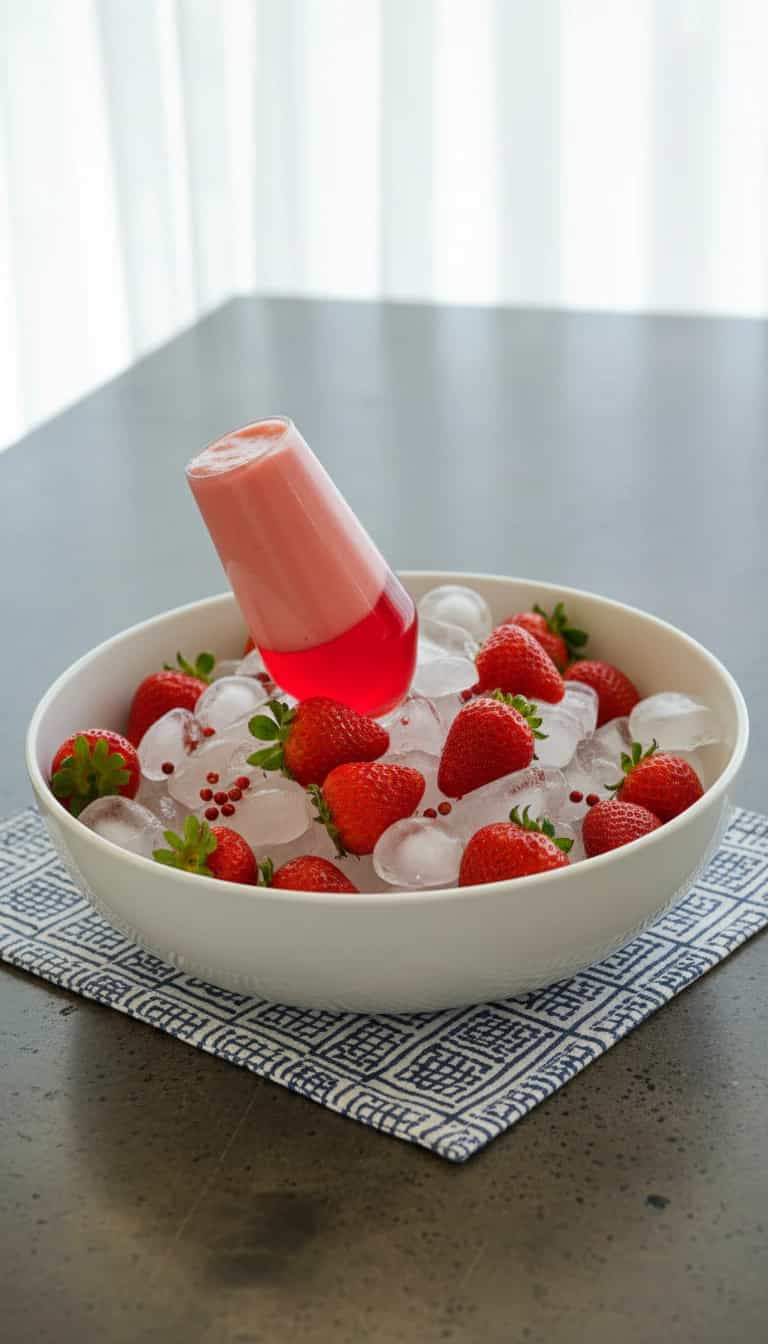 Foto deliciosa de Gelatina de Morango com Creme pronta para servir - Pudins & Cremes