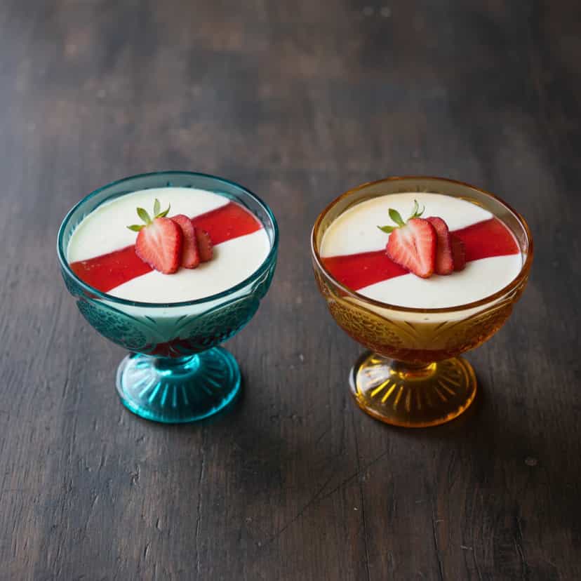Foto deliciosa de Gelatina de Morango com Frutas e Creme pronta para servir - Pudins & Cremes