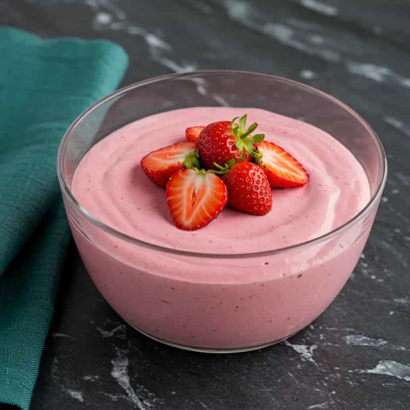 Foto deliciosa de Gelatina de Morango Cremosa pronta para servir - Pudins & Cremes