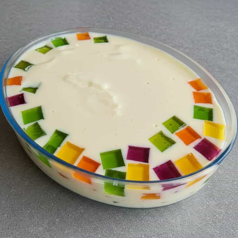 Foto deliciosa de Gelatina Mosaico Colorida pronta para servir - Doces Gelados & Sorvetes