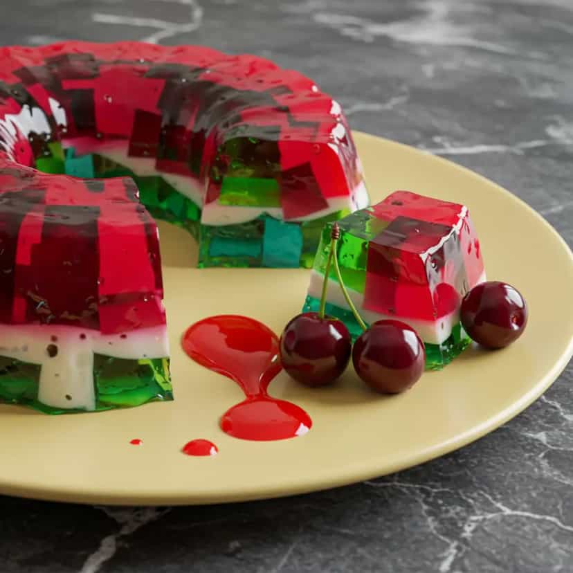 Foto deliciosa de Gelatina Mosaico Colorida pronta para servir - Doces Gelados & Sorvetes