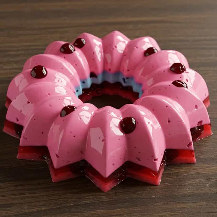 Foto deliciosa de Gelatina Mosaico com Cerejas em Calda pronta para servir - Sem Assar