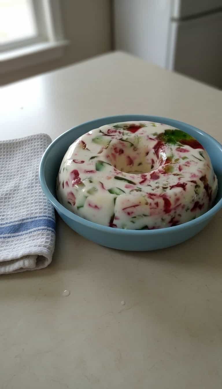 Foto deliciosa de Gelatina Mosaico Tricolor pronta para servir - Doces Gelados & Sorvetes