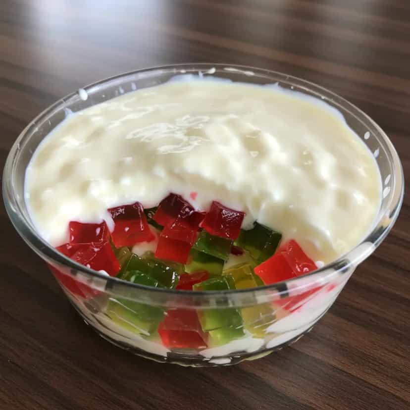 Foto deliciosa de Gelatina Mosaico Tropical pronta para servir - Doces Gelados & Sorvetes