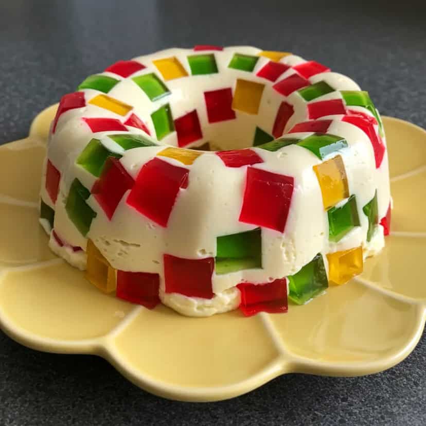 Foto deliciosa de Gelatina Mosaico Tropical pronta para servir - Doces Gelados & Sorvetes