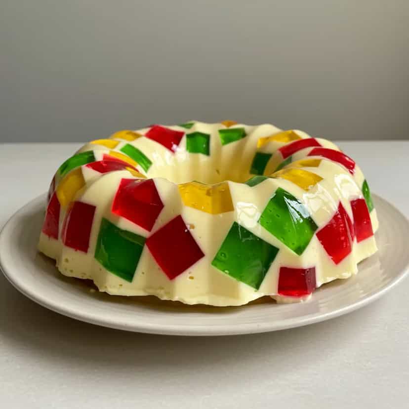 Foto deliciosa de Gelatina Mosaico Tropical pronta para servir - Pudins & Cremes