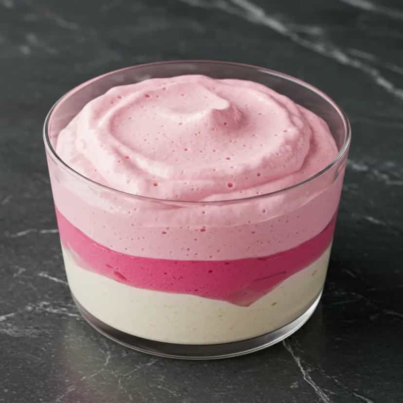 Foto deliciosa de Gelatina Rosa de Morango pronta para servir - Pudins & Cremes