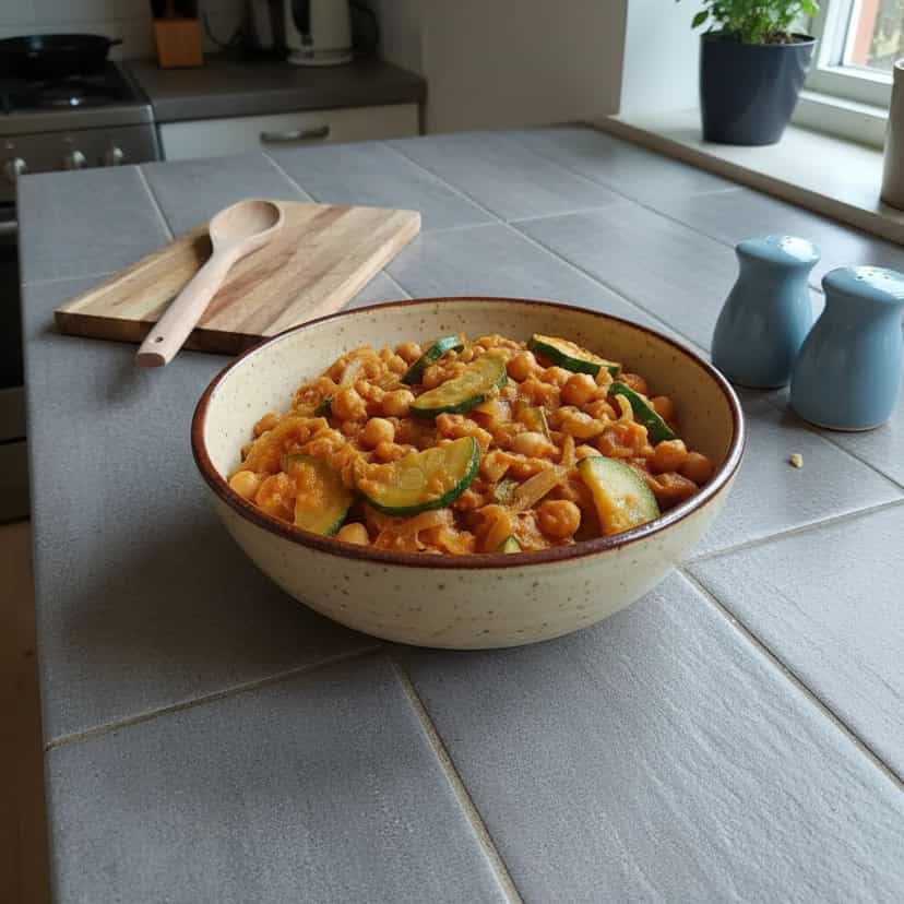 Foto deliciosa de Grão-de-bico com Cebola e Abobrinha pronta para servir - Almoço & Jantar
