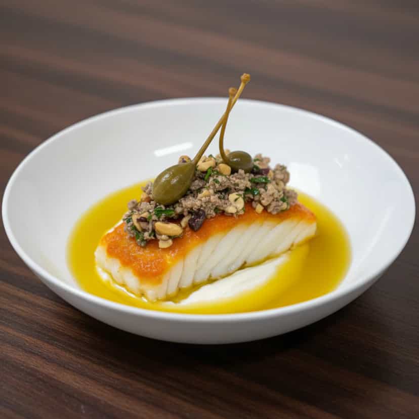 Foto deliciosa de Hadoque ao Azeite Perfumado pronta para servir - Peixes & Frutos do Mar